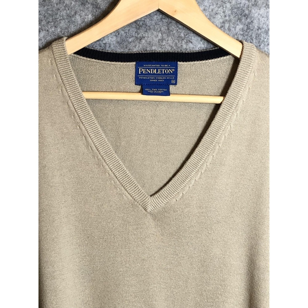 Pendleton Sweater Mens XL Tan V Neck Pima Cotton Lightweight Knit Pullover